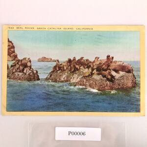 Vintage 1944 Linen Postcard Seal Rocks Santa Catalina Island California Sea Life